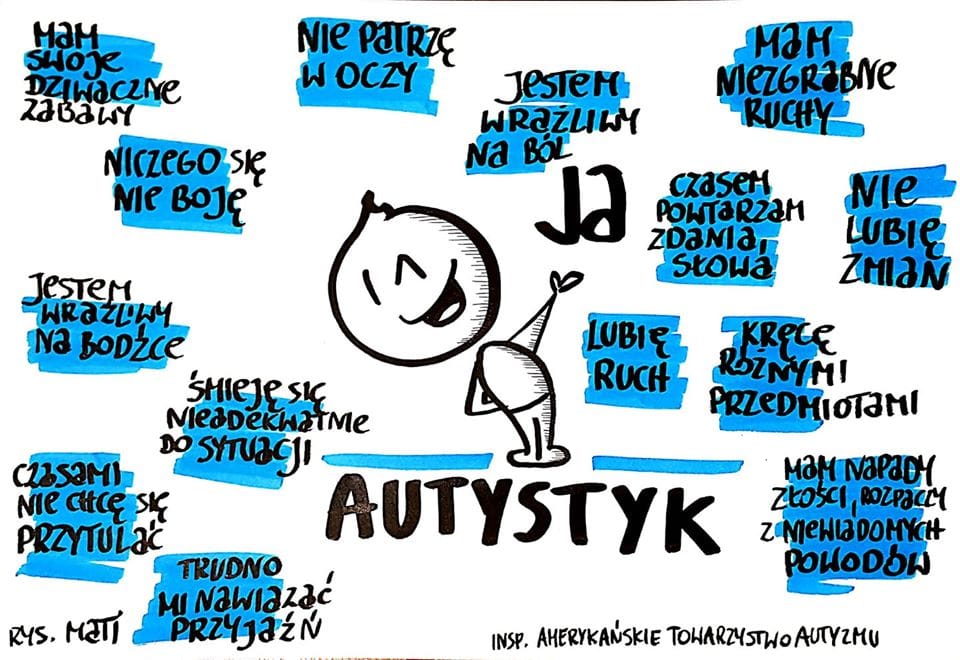 Plakat informujący o tym jak autystyk odbiera świat.